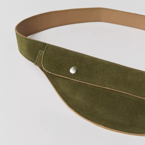 UO Gemma Olive Green Suede Utility Belt L